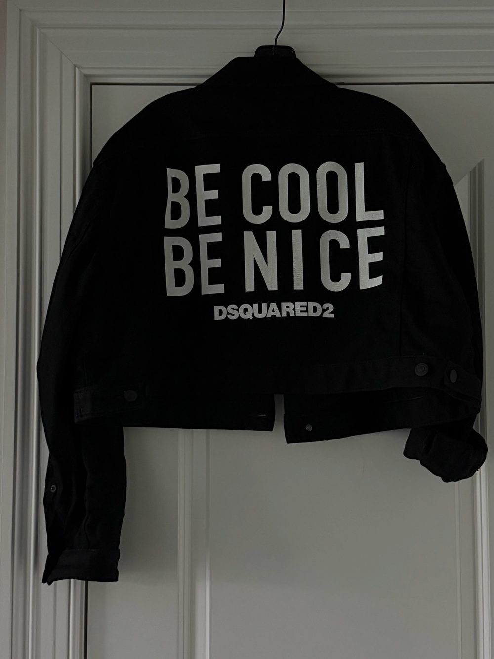 DSQUARED2 "BE COOL BE NICE" Black Cropped denim Jacket